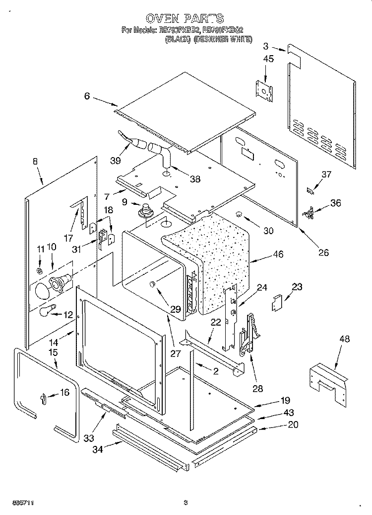 OVEN Diagram and Parts List for RB760PXBQ2  Whirlpool Wall Oven