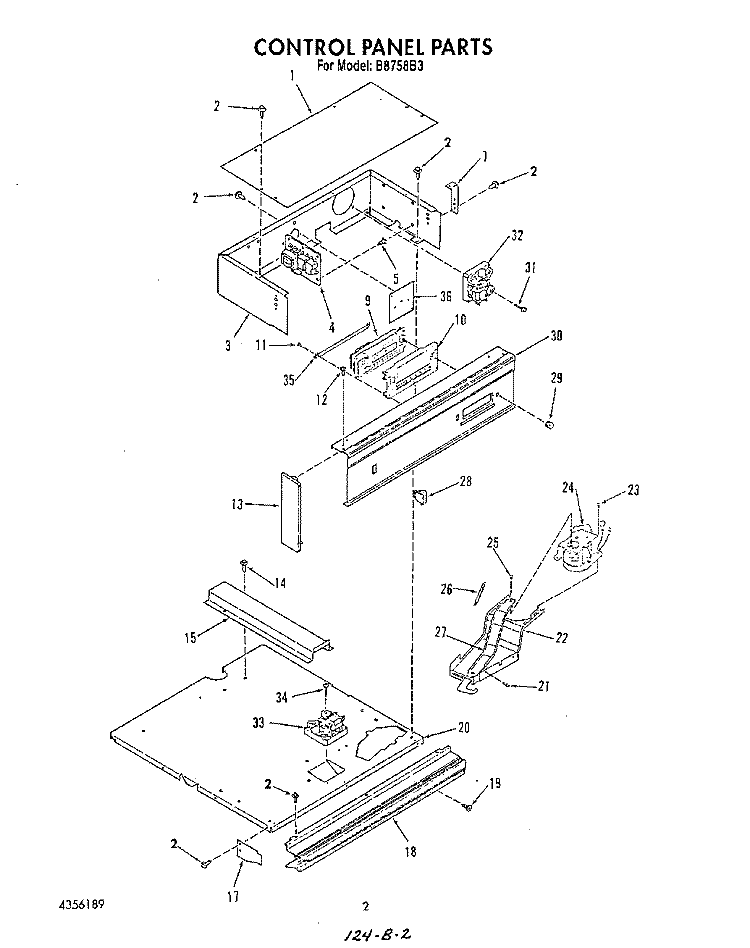 CONTROL PANEL Diagram and Parts List for B8758B3  Roper Range