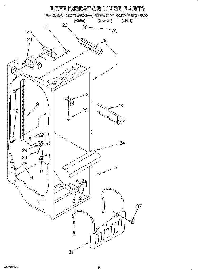 REFRIGERATOR LINER Diagram and Parts List for KSRP22QDBL00  KitchenAid Refrigerator