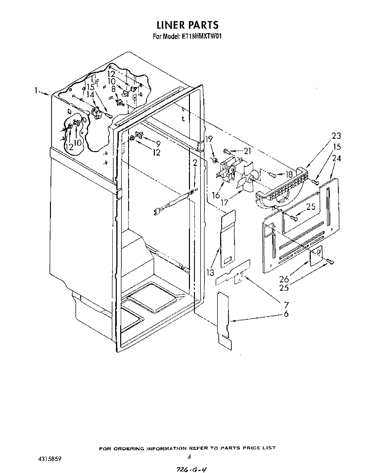 LINER Diagram and Parts List for ET18HMXTM01  Whirlpool Refrigerator