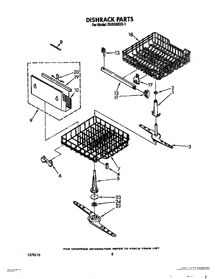DISHRACK Diagram and Parts List for DU9200XX1  Whirlpool Dishwasher
