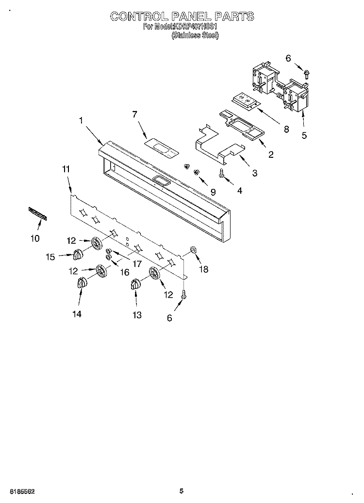 CONTROL PANEL Diagram and Parts List for KDRP407HSS1  KitchenAid Range