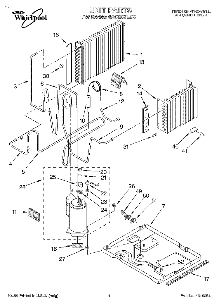 UNIT, LITERATURE Diagram and Parts List for 4ACE07LD0  Whirlpool Air Conditioner