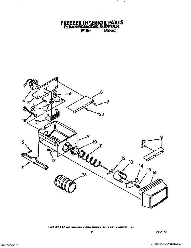FREEZER INTERIOR Diagram and Parts List for RS25AWXXW00  Roper Refrigerator