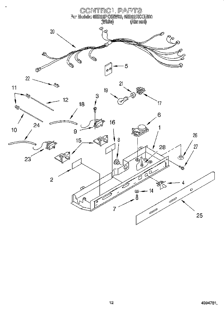 CONTROL Diagram and Parts List for 6ED22PKXEN00  Whirlpool Refrigerator