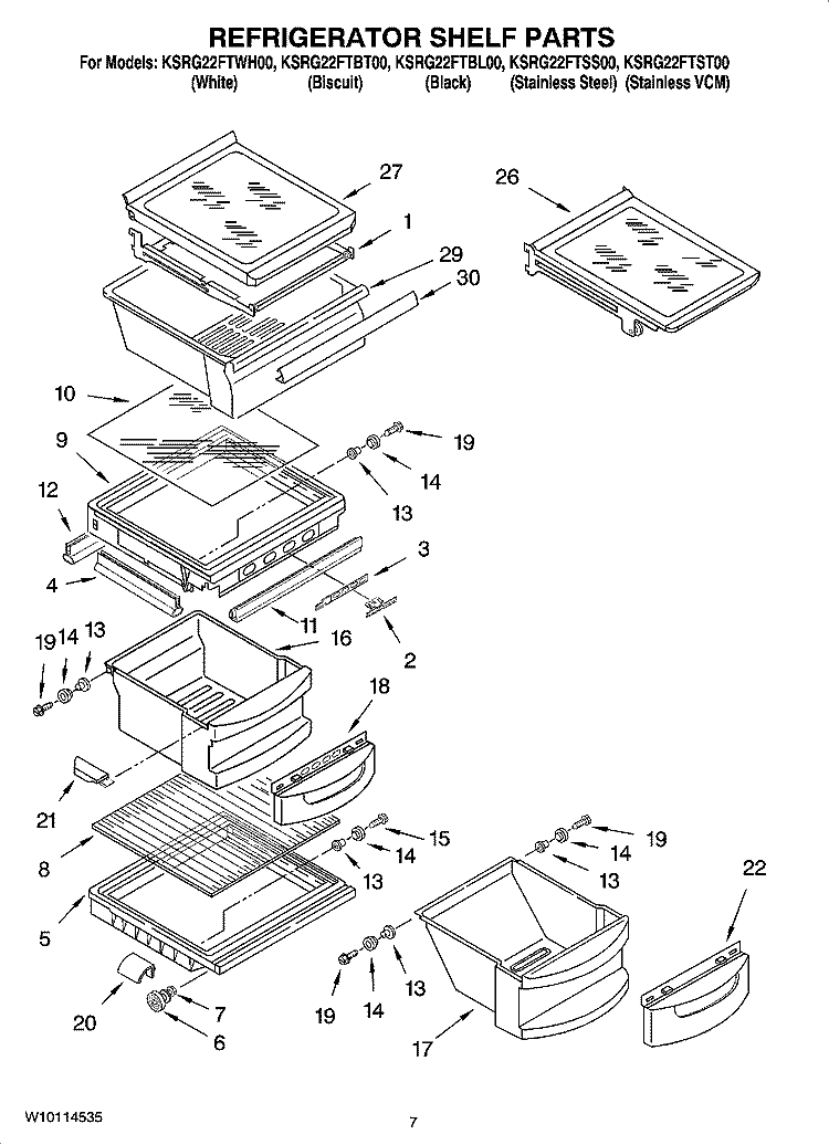 REFRIGERATOR SHELF PARTS Diagram and Parts List for KSRG22FTBT00  KitchenAid Refrigerator