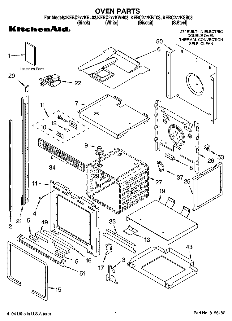 OVEN PARTS Diagram and Parts List for KEBC277KBL03  KitchenAid Wall Oven