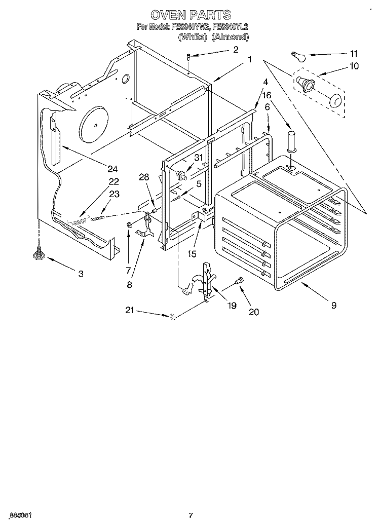 OVEN Diagram and Parts List for FES340YW2  Roper Range