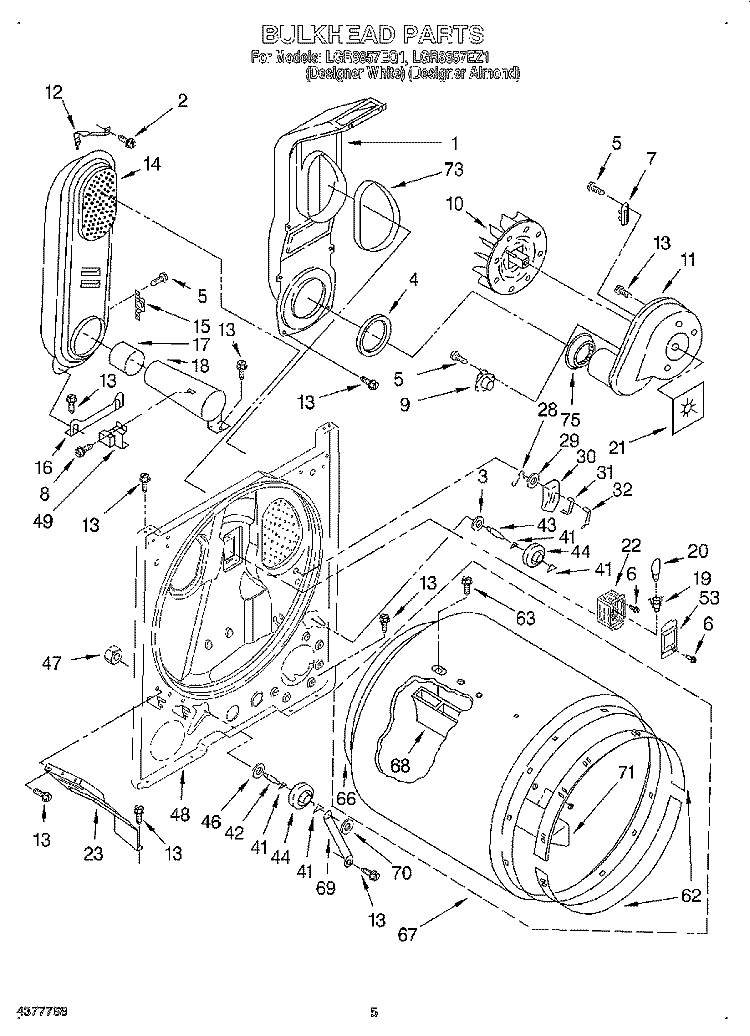 BULKHEAD Diagram and Parts List for LGR8857EQ1  Whirlpool Dryer