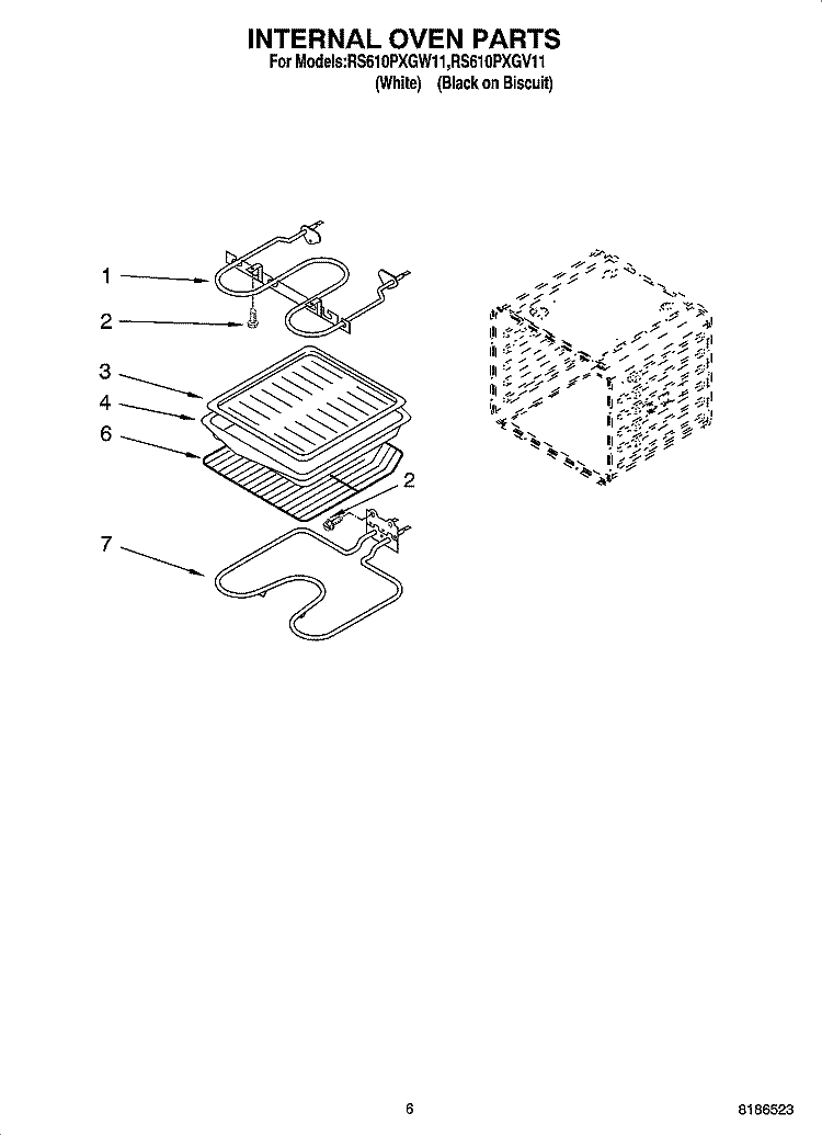 INTERNAL OVEN PARTS Diagram and Parts List for RS610PXGW11  Whirlpool Range