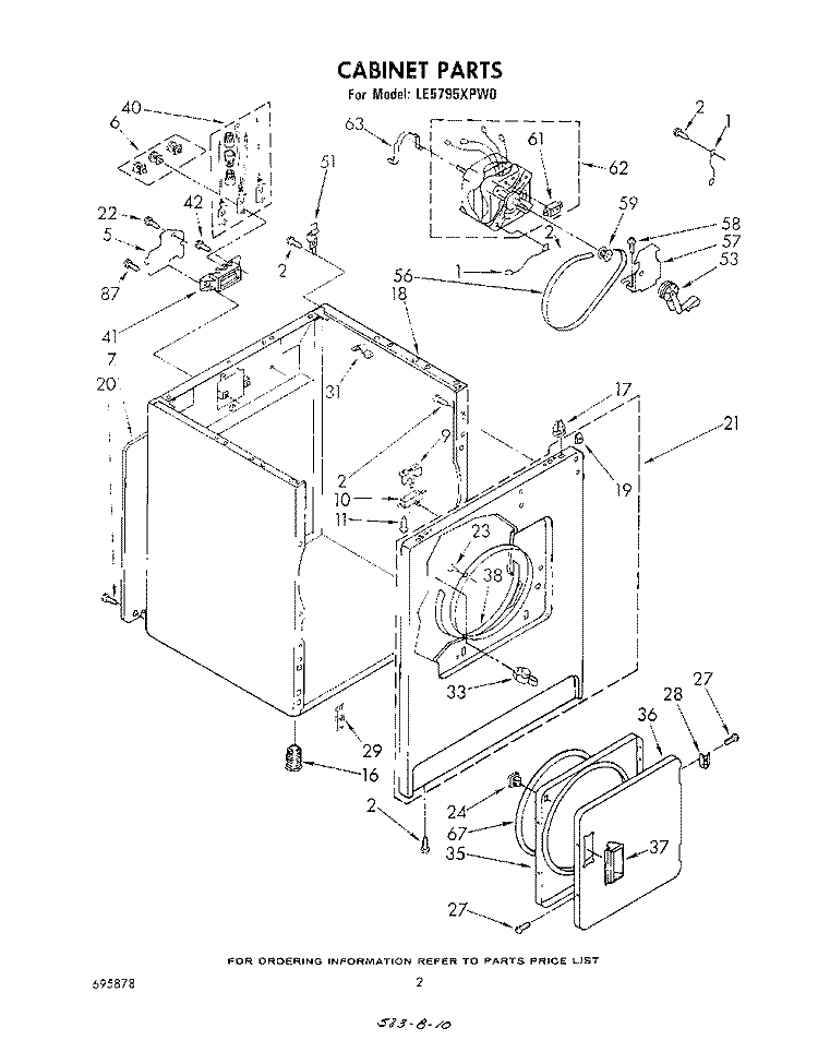 SECTION Diagram and Parts List for LE5795XPW0  Whirlpool Dryer