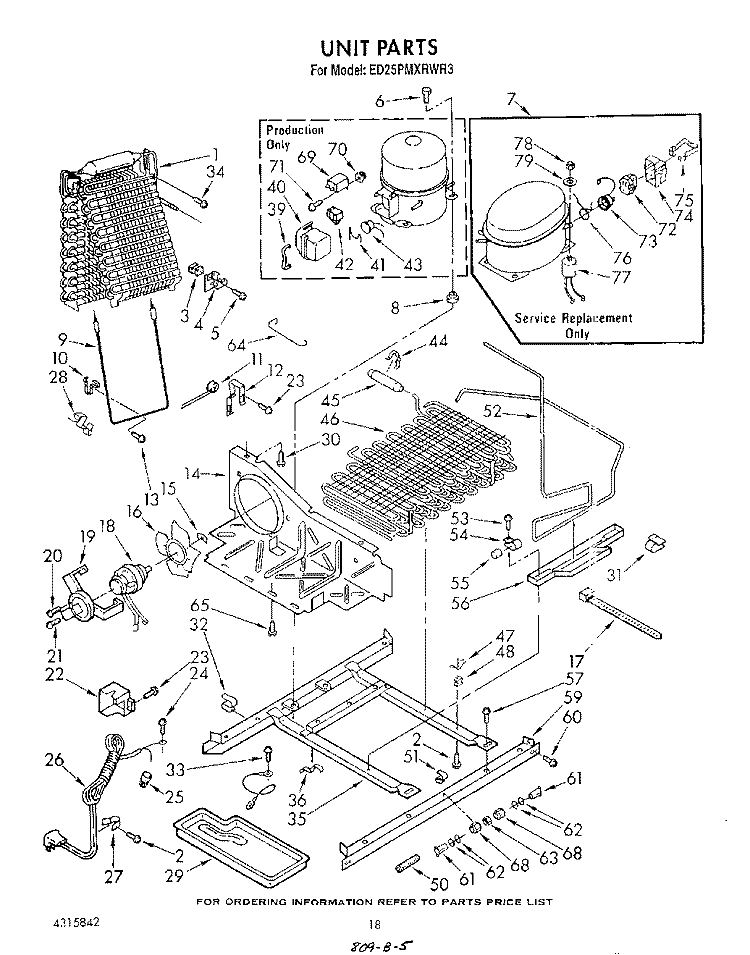UNIT Diagram and Parts List for ED25PMXRWR3  Whirlpool Refrigerator