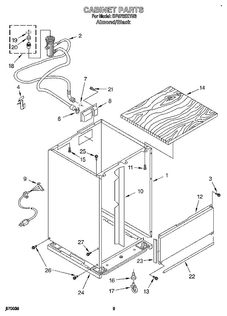 CABINET, OPTIONAL Diagram and Parts List for DP8700XYN3  Whirlpool Dishwasher