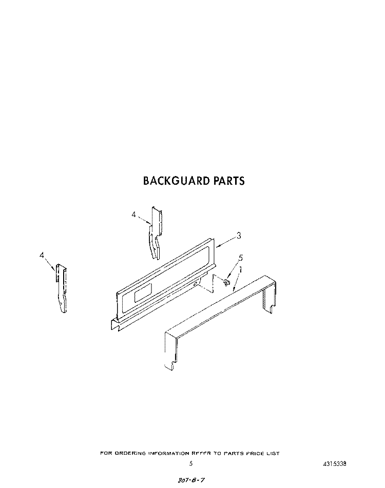 BACKGUARD Diagram and Parts List for SF3001ERW4  Whirlpool Range