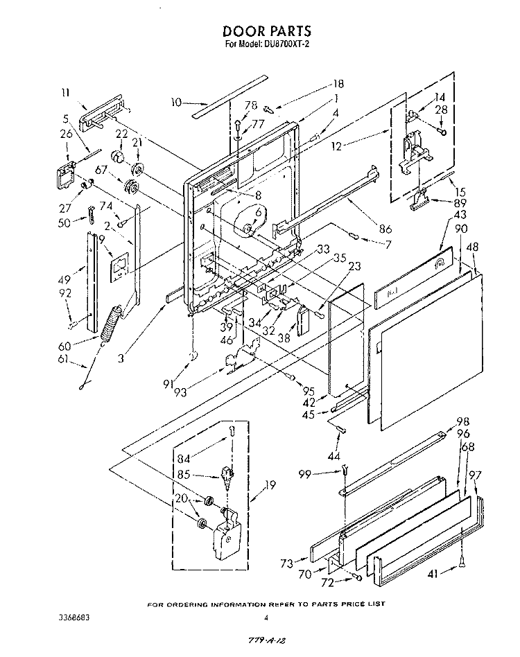 DOOR Diagram and Parts List for DU8700XT2  Whirlpool Dishwasher