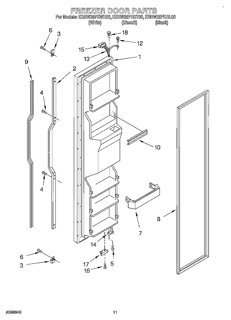 FREEZER DOOR Diagram and Parts List for KSRW25FHBL00  KitchenAid Refrigerator