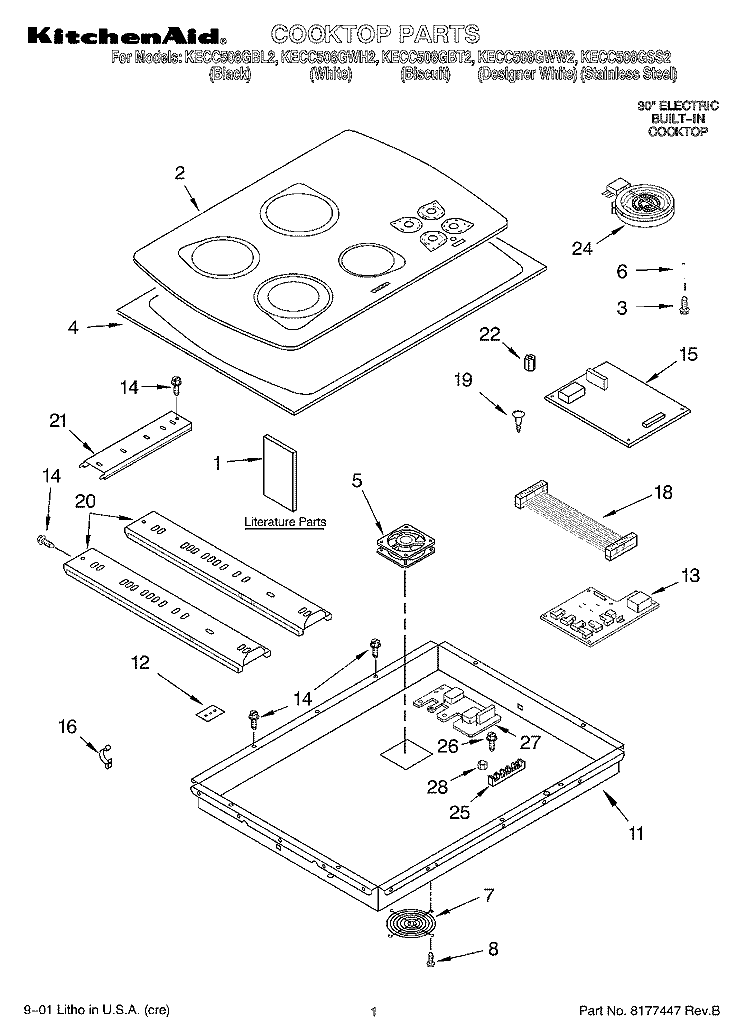 SECTION Diagram and Parts List for KECC508GSS2  KitchenAid Cooktop