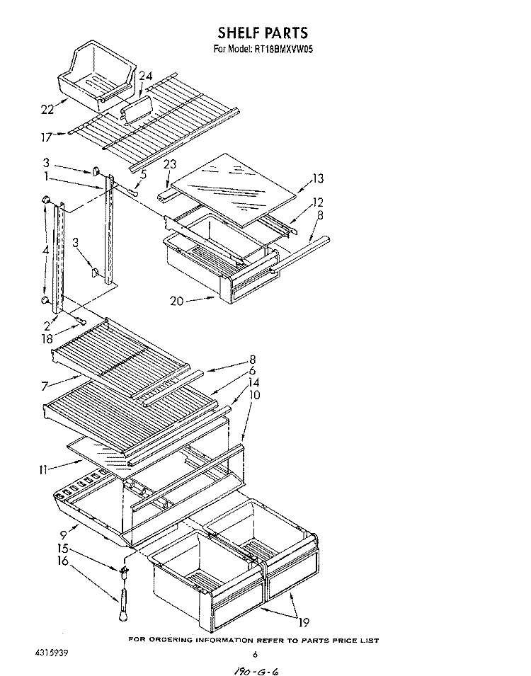 SHELF Diagram and Parts List for RT18BMXVW05  Roper Refrigerator