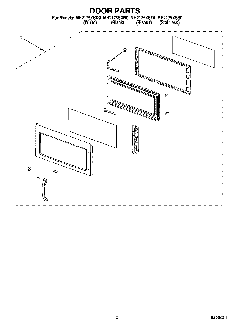 DOOR PARTS Diagram and Parts List for MH2175SXB0  Whirlpool Microwave