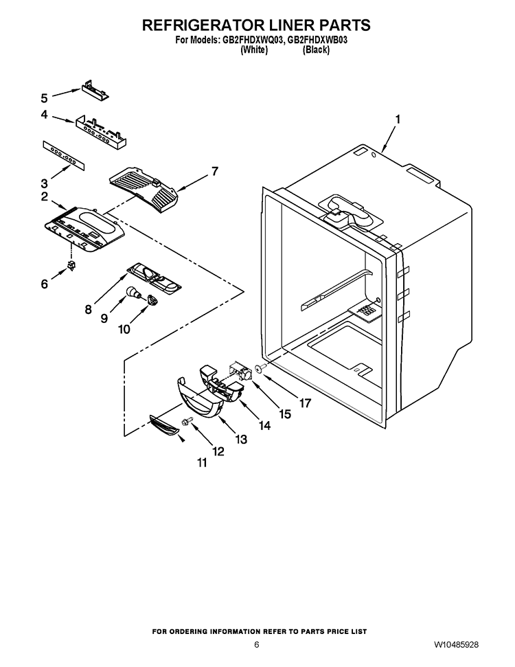 REFRIGERATOR LINER PARTS Diagram and Parts List for GB2FHDXWB03  Whirlpool Refrigerator