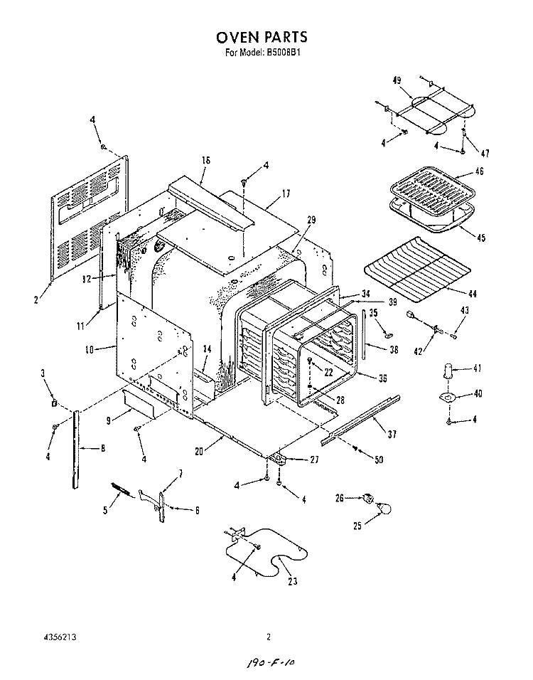 OVEN Diagram and Parts List for B5008B1  Roper Range