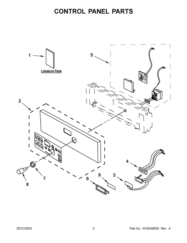 CONTROL PANEL PARTS Diagram and Parts List for KBMS1454BBL0  KitchenAid Microwave