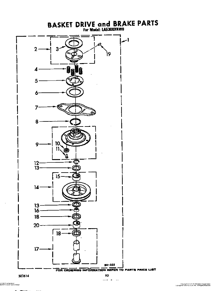 BASKET DRIVE AND BRAKE Diagram and Parts List for LA5300XKW0  Whirlpool Washer