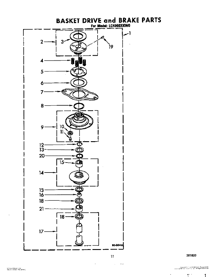 BASKET DRIVE AND BRAKE Diagram and Parts List for LC4900XKW0  Whirlpool Washer