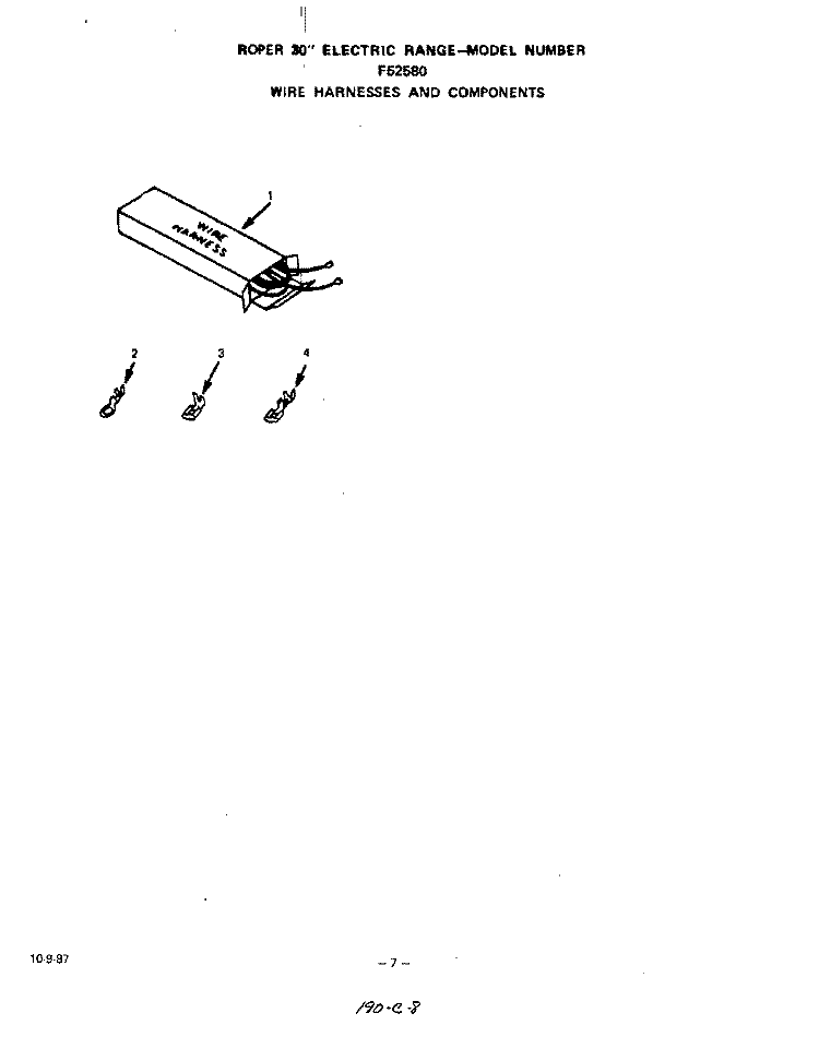WIRE HARNESS AND COMPONENTS Diagram and Parts List for F5258L0  Roper Range