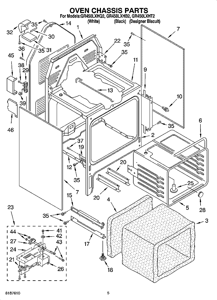 OVEN CHASSIS PARTS Diagram and Parts List for GR450LXHT2  Whirlpool Range