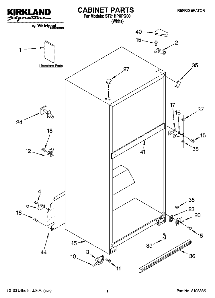 CABINET PARTS Diagram and Parts List for ST21HPXPQ00  Whirlpool Refrigerator