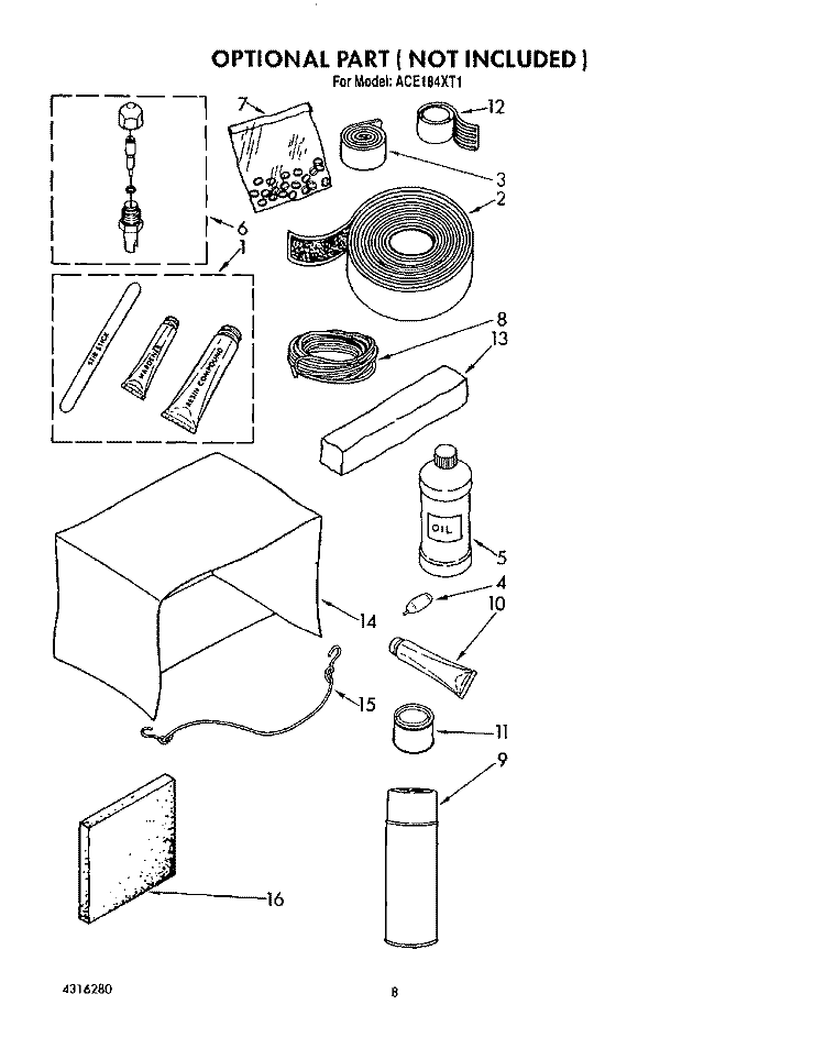 OPTIONAL Diagram and Parts List for ACE184XT1  Whirlpool Air Conditioner
