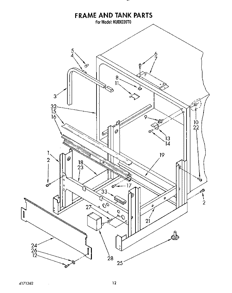 FRAME AND TANK Diagram and Parts List for KUDI220T0  KitchenAid Dishwasher