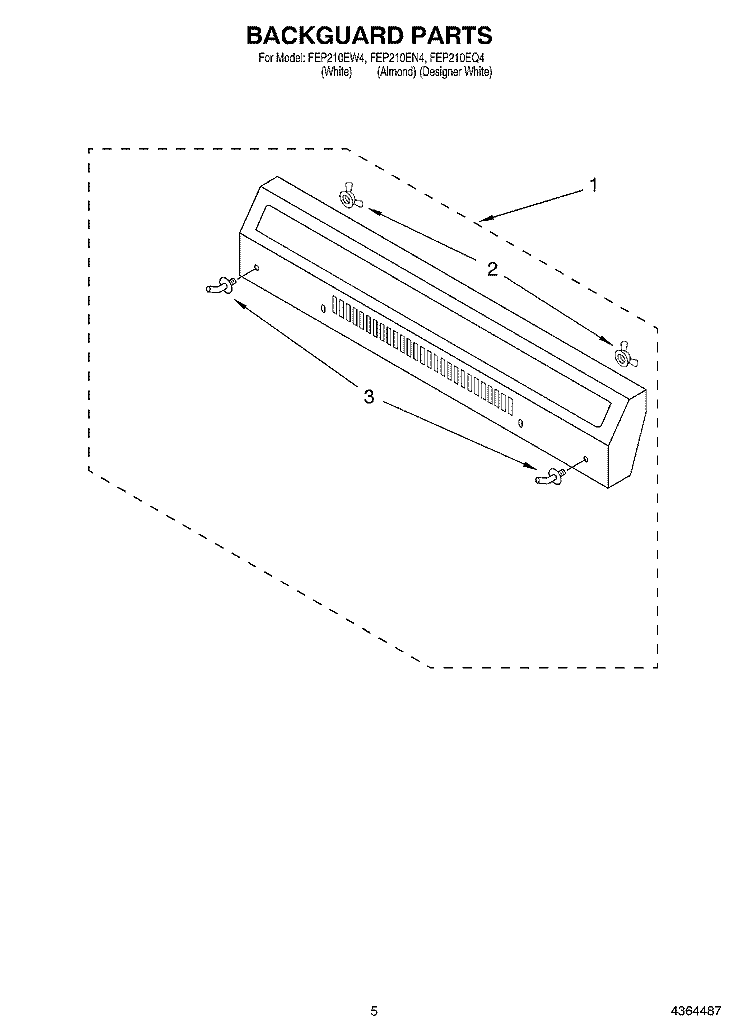 BACKGUARD Diagram and Parts List for FEP210EN4  Roper Range
