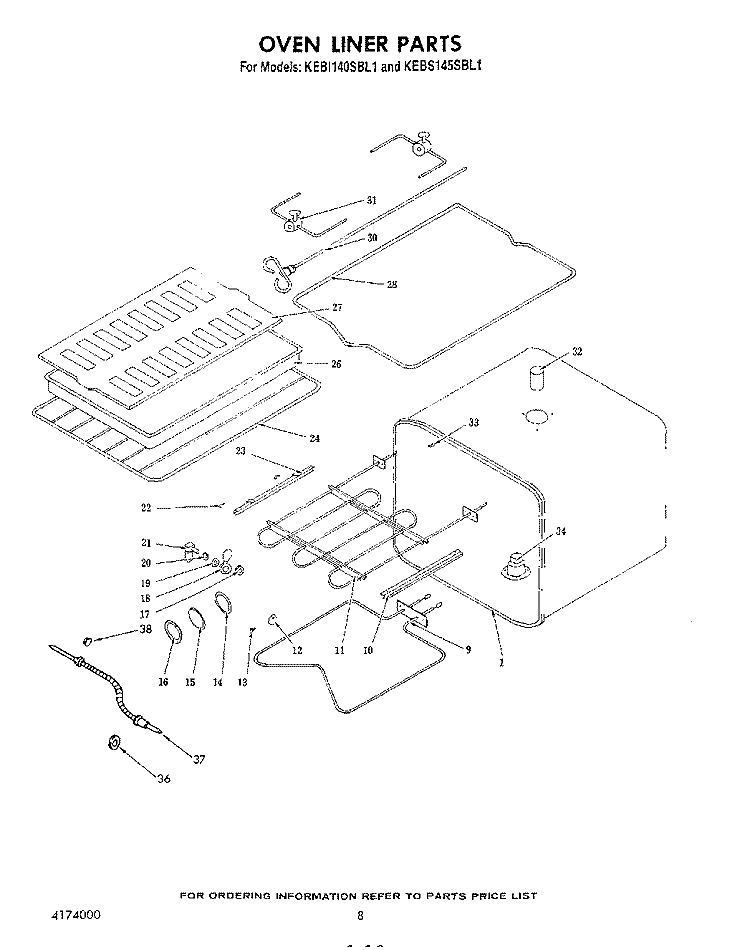 OVEN LINER Diagram and Parts List for KEBS145SBL1  KitchenAid Wall Oven