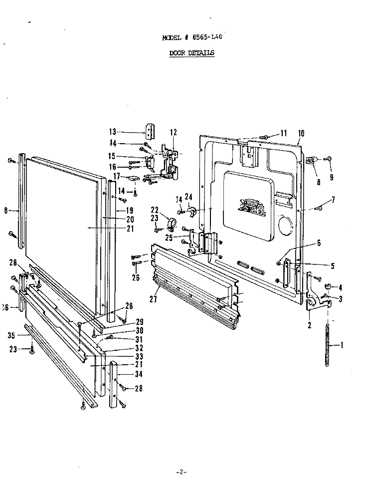 DOOR Diagram and Parts List for 8565L40  Roper Dishwasher