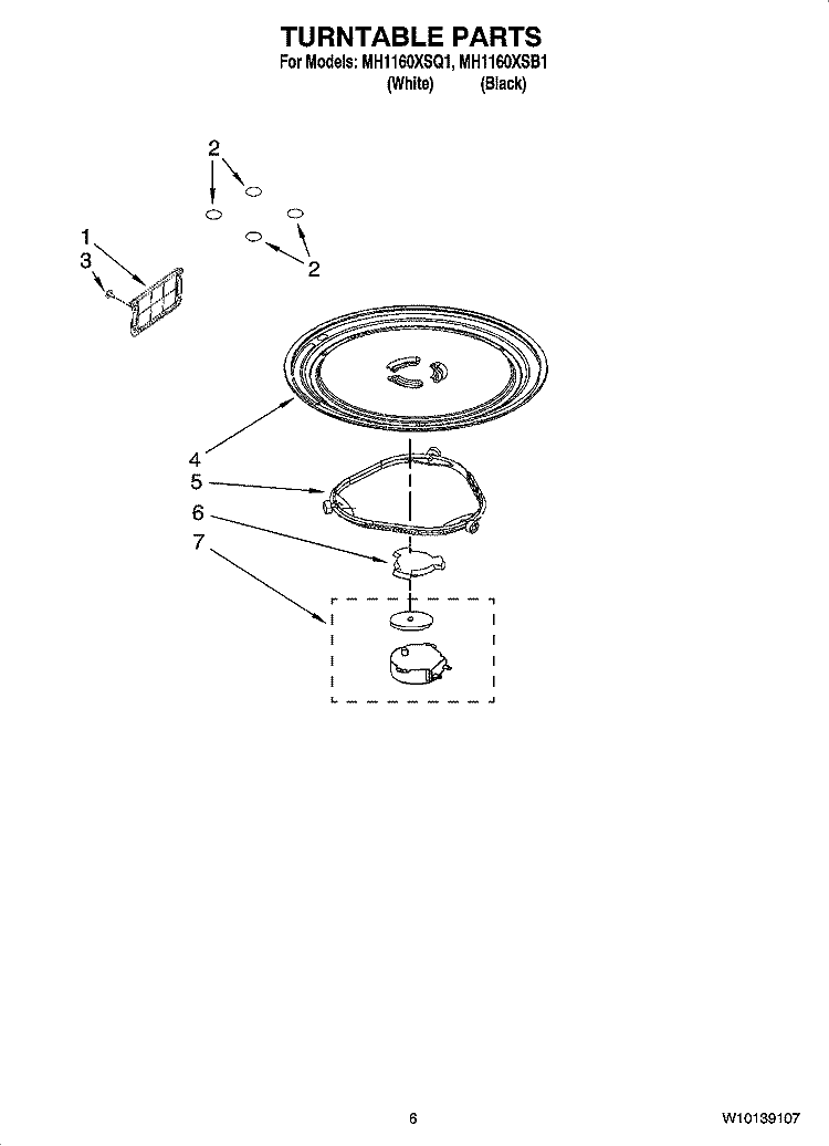 TURNTABLE PARTS Diagram and Parts List for MH1160XSB1  Whirlpool Microwave