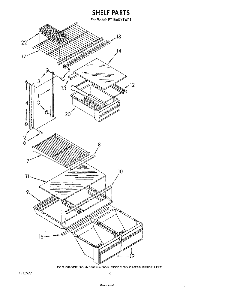 SHELF Diagram and Parts List for ET18AKXTN01  Whirlpool Refrigerator