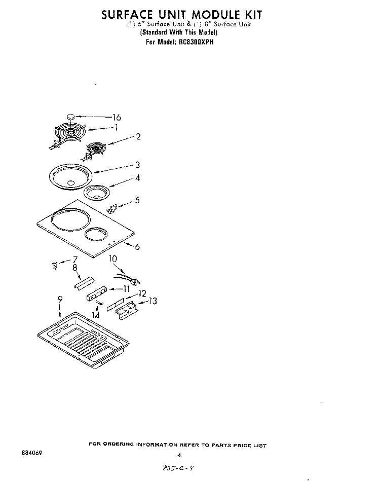 SURFACE UNIT Diagram and Parts List for RC8300XPH  Whirlpool Cooktop