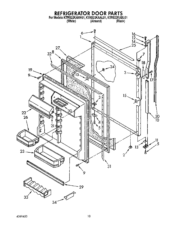 REFRIGERATOR DOOR Diagram and Parts List for KTRS22KAAL01  KitchenAid Refrigerator