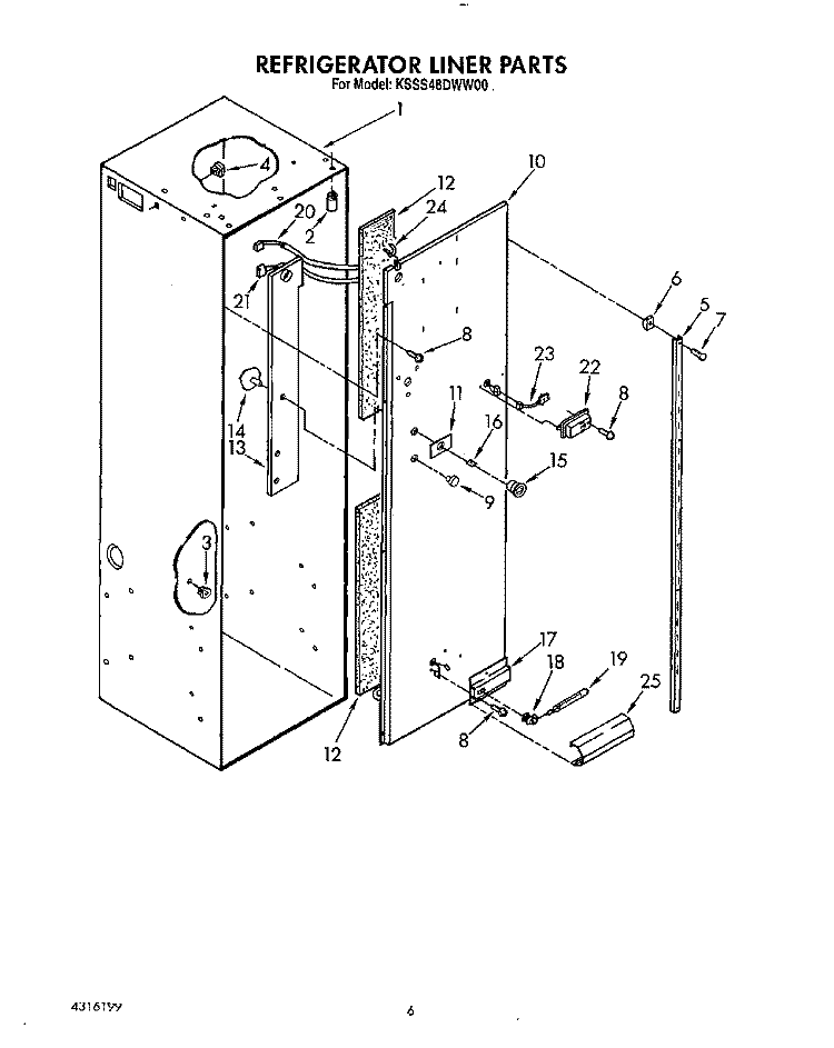 REFRIGERATOR LINER Diagram and Parts List for KSSS48DWW00  KitchenAid Refrigerator
