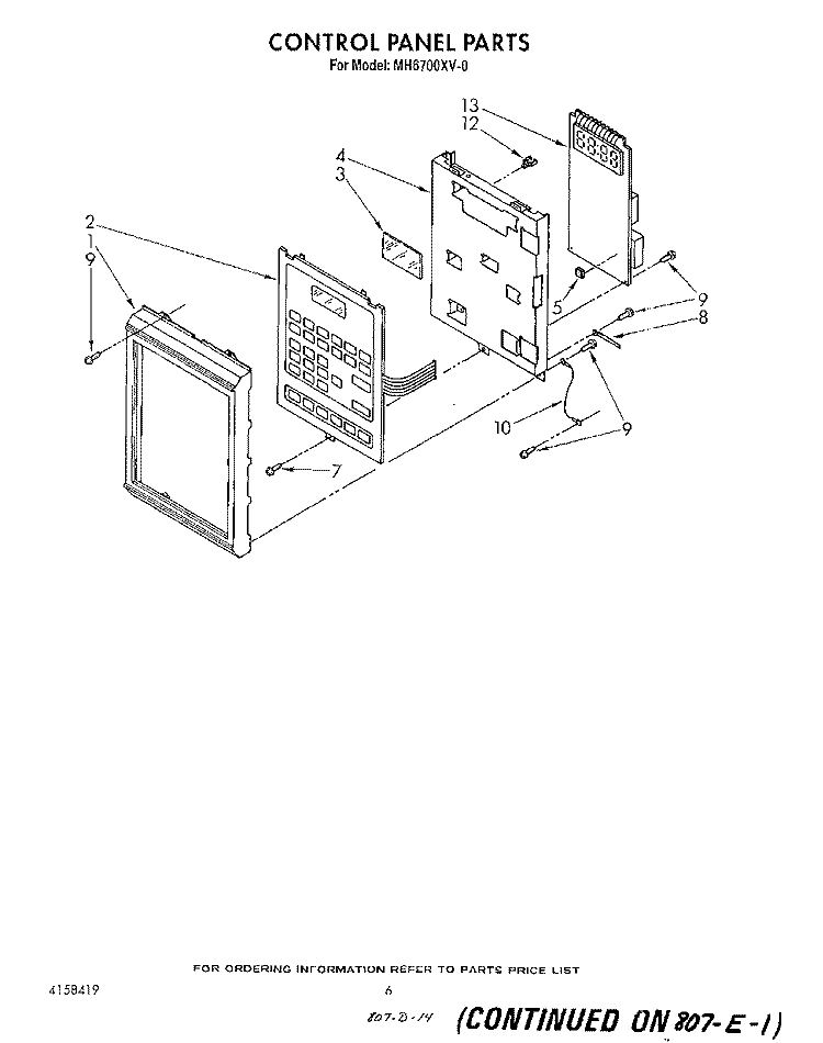 CONTROL PANEL Diagram and Parts List for MH6700XV0  Whirlpool Microwave
