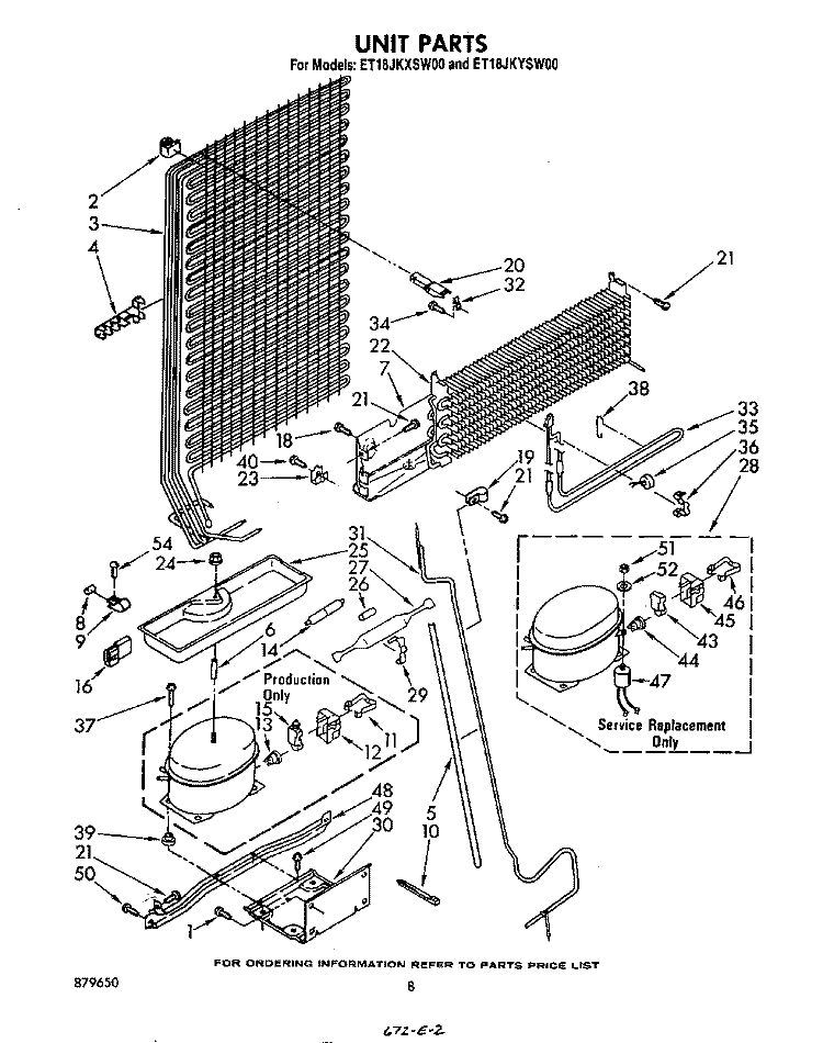 UNIT Diagram and Parts List for ET18LJKYSW00  Whirlpool Refrigerator