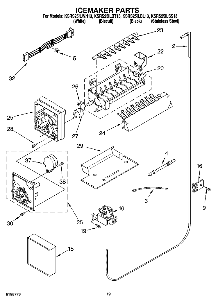 ICEMAKER PARTS, PARTS NOT ILLUSTRATED Diagram and Parts List for KSRS25ILWH13  KitchenAid Refrigerator