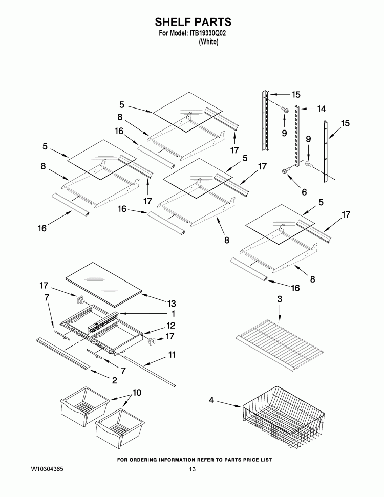 SHELF PARTS Diagram and Parts List for ITB19330Q02  Inglis Refrigerator