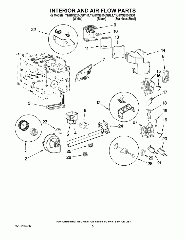 INTERIOR AND AIR FLOW PARTS Diagram and Parts List for YKHMS2050SBL1  KitchenAid Microwave