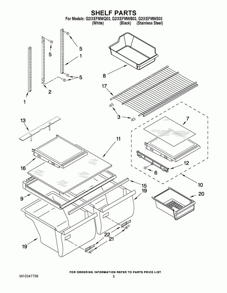 SHELF PARTS Diagram and Parts List for G2IXEFMWB03  Whirlpool Refrigerator