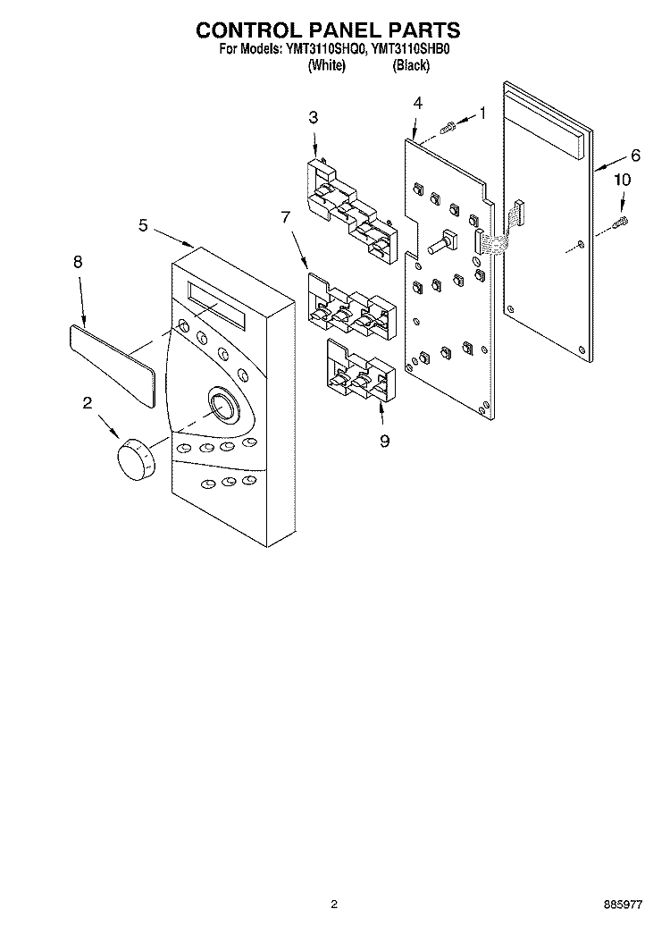 CONTROL PANEL PARTS Diagram and Parts List for YMT3110SHB0  Whirlpool Microwave