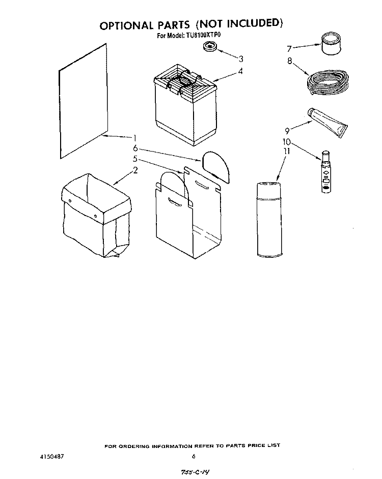 LIT/OPTIONAL Diagram and Parts List for TU8100XTP0  Whirlpool Trash Compactor