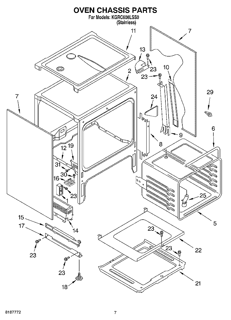 OVEN CHASSIS PARTS Diagram and Parts List for KGRC608LSS0  KitchenAid Range